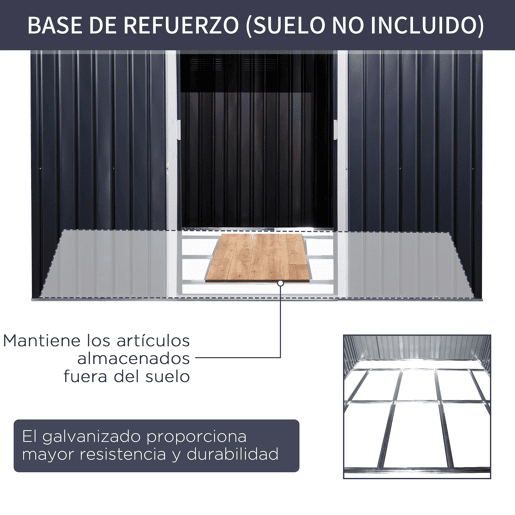 Telheiro de jardim Outsunny 322x277x192 cm Base 8,25 m² Telheiro metálico para ferramentas de exterior com 2 portas de correr e 4 janelas Cinzento