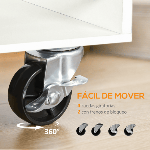 HOMCOM Carrinho de Cozinha com 1 Gaveta Porta de Vidro e Prateleiras Abertas Carrinho de Cozinha Auxiliar com Rodas para Sala de Estar Casa de Banho 65x39x80cm Madeira e Branco