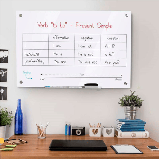 Vinsetto Placa de vidro magnético com bandeja Quadro de parede sem moldura Inclui 4 marcadores e borracha 90x60x0,45 cm Branco