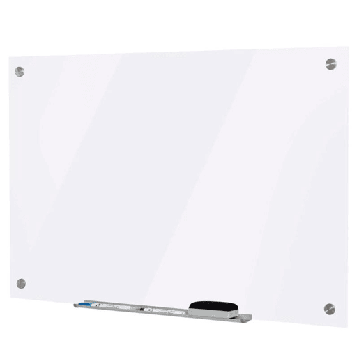 Vinsetto Placa de vidro magnético com bandeja Quadro de parede sem moldura Inclui 4 marcadores e borracha 90x60x0,45 cm Branco