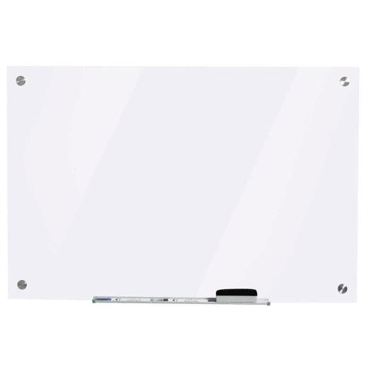 Vinsetto Placa de vidro magnético com bandeja Quadro de parede sem moldura Inclui 4 marcadores e borracha 90x60x0,45 cm Branco