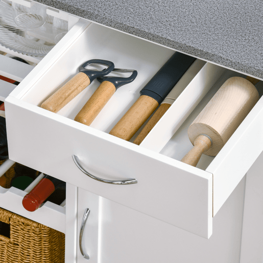 HOMCOM Carrinho de Cozinha com Rodas Carrinho de Cozinha com 1 Gaveta Prateleiras Removíveis Suporte para 4 Garrafas e Armário para Sala de Jantar Sala de Estar Carga 40kg 76x48x88cm Branco e Cinza