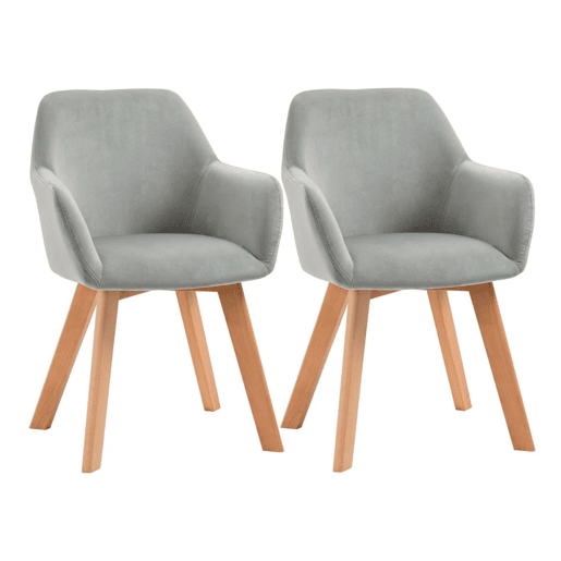 HOMCOM Conjunto de 2 Cadeiras de Sala de Jantar Modernas Cadeiras de Cozinha Estofadas em Veludo com Encosto Médio e Pés de Madeira de Borracha para Sala de Estar Carga 120kg 54x57x80cm Cinza
