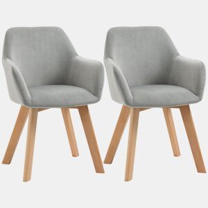 HOMCOM Conjunto de 2 Cadeiras de Sala de Jantar Modernas Cadeiras de Cozinha Estofadas em Veludo com Encosto Médio e Pés de Madeira de Borracha para Sala de Estar Carga 120kg 54x57x80cm Cinza
