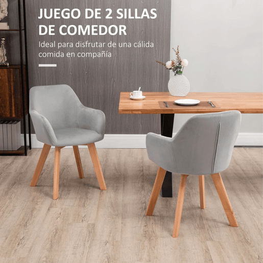 HOMCOM Conjunto de 2 Cadeiras de Sala de Jantar Modernas Cadeiras de Cozinha Estofadas em Veludo com Encosto Médio e Pés de Madeira de Borracha para Sala de Estar Carga 120kg 54x57x80cm Cinza