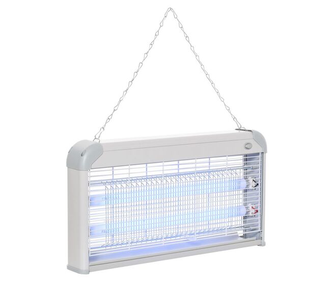 Outsunny lámpara antimosquitos eléctrico 30w mata moscas eléctrico interior con luz uv efecto 60 m² para jardín terraza patio 48,5x8,5x26,5 cm gris