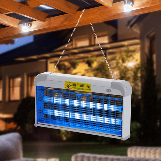 Outsunny Lâmpada Anti-Mosquitos Elétrica 30W Mata Mosquitos Elétrico Área 60 m² Seguro e Eficaz com Luz UV para Exterior e Interior 48,5x8,5x26,5cm Branco e Cinza
