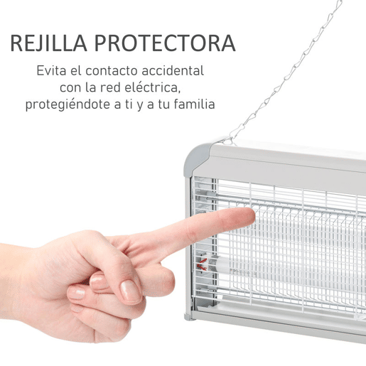 Outsunny Lâmpada Anti-Mosquitos Elétrica 30W Mata Mosquitos Elétrico Área 60 m² Seguro e Eficaz com Luz UV para Exterior e Interior 48,5x8,5x26,5cm Branco e Cinza