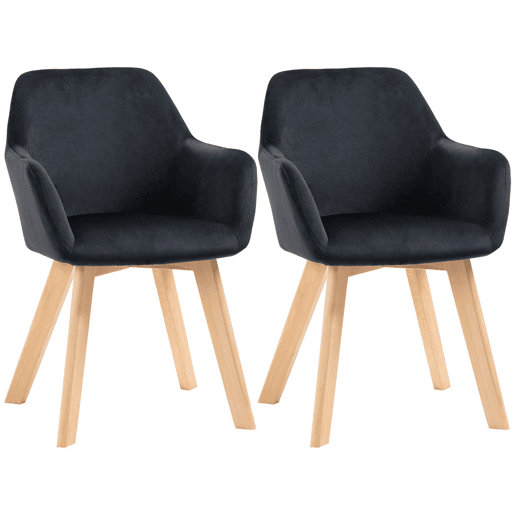 HOMCOM Conjunto de 2 Cadeiras de Sala de Jantar Modernas Cadeiras de Cozinha Estofadas em Veludo com Encosto Médio e Pés de Madeira de Borracha para Sala de Estar Carga 120kg 54x57x80cm Preto