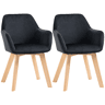 HOMCOM Conjunto de 2 Cadeiras de Sala de Jantar Modernas Cadeiras de Cozinha Estofadas em Veludo com Encosto Médio e Pés de Madeira de Borracha para Sala de Estar Carga 120kg 54x57x80cm Preto