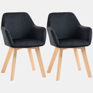HOMCOM Conjunto de 2 Cadeiras de Sala de Jantar Modernas Cadeiras de Cozinha Estofadas em Veludo com Encosto Médio e Pés de Madeira de Borracha para Sala de Estar Carga 120kg 54x57x80cm Preto