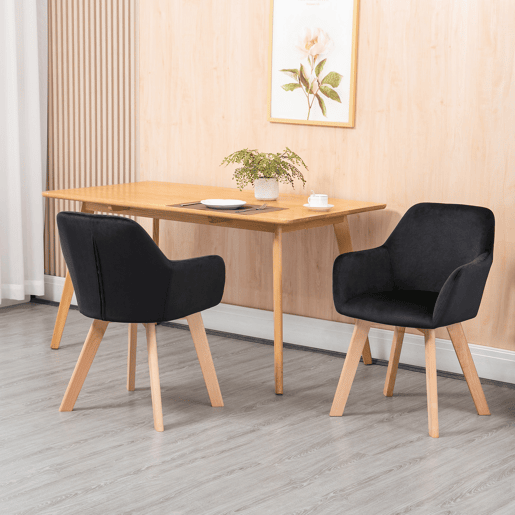 HOMCOM Conjunto de 2 Cadeiras de Sala de Jantar Modernas Cadeiras de Cozinha Estofadas em Veludo com Encosto Médio e Pés de Madeira de Borracha para Sala de Estar Carga 120kg 54x57x80cm Preto