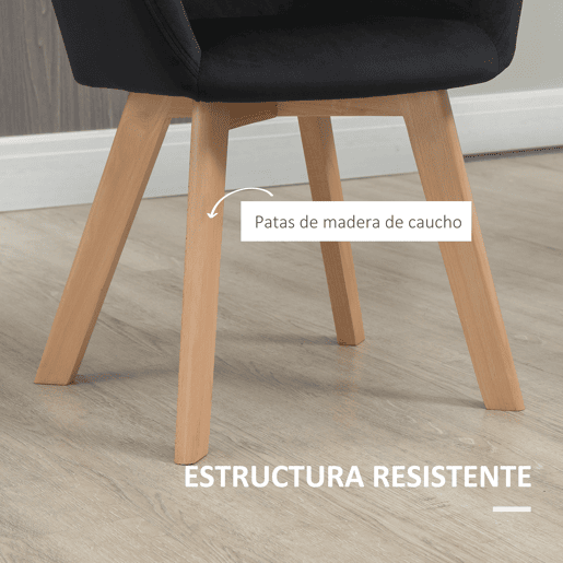 HOMCOM Conjunto de 2 Cadeiras de Sala de Jantar Modernas Cadeiras de Cozinha Estofadas em Veludo com Encosto Médio e Pés de Madeira de Borracha para Sala de Estar Carga 120kg 54x57x80cm Preto