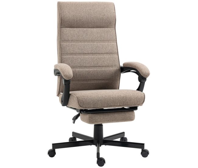 Vinsetto silla de escritorio reclinable silla de oficina giratoria con altura ajustable respaldo ángulo inclinado reposapiés retráctil y reposabrazos silla para estudio carga 120 kg marrón