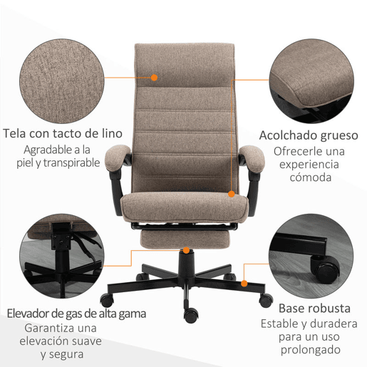 Vinsetto Cadeira de Escritório Giratória Cadeira de Escritório Reclinável com Altura Ajustável Apoio para os Braços Apoio para os Pés Retrátil para Sala de Estar Escritório Estúdio Carga 20kg 68x67x106-114cm Marrom Vinsetto Cadeira de Escritório Giratória Cadeira de Escritório Reclinável com Altura Ajustável Apoio para os Braços Apoio para os Pés Retrátil para Sala de Estar Escritório Estúdio Carga 20kg 68x67x106-114cm Marrom