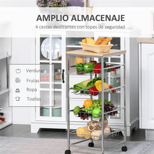 HOMCOM Carrinho de Cozinha Multifuncional com Rodas 5 Níveis Carrinho de Serviço da Cozinha Carrinho Auxiliar para Fruteira e Verdureiro 36,5x36,5x89cm Carga 20kg