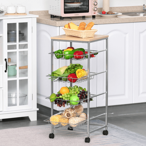 HOMCOM Carrinho de Cozinha Multifuncional com Rodas 5 Níveis Carrinho de Serviço da Cozinha Carrinho Auxiliar para Fruteira e Verdureiro 36,5x36,5x89cm Carga 20kg