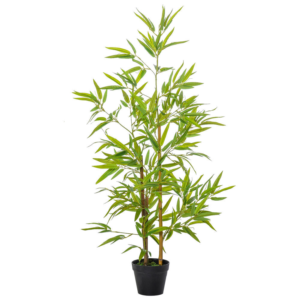 Outsunny planta artificial de bambú 120 cm árbol artificial en maceta decorativa para interior hogar salón oficina ø15,5x120 cm verde