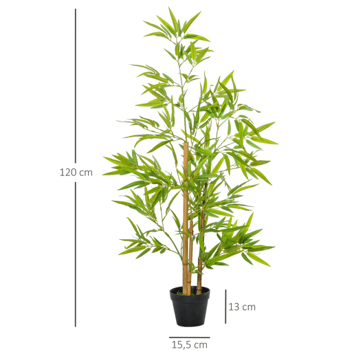 Outsunny Planta de Bambú Artificial no Vaso 120cm Planta Artificial Decorativa para Interior e Exterior Casa Sala de Estar Escritório Verde