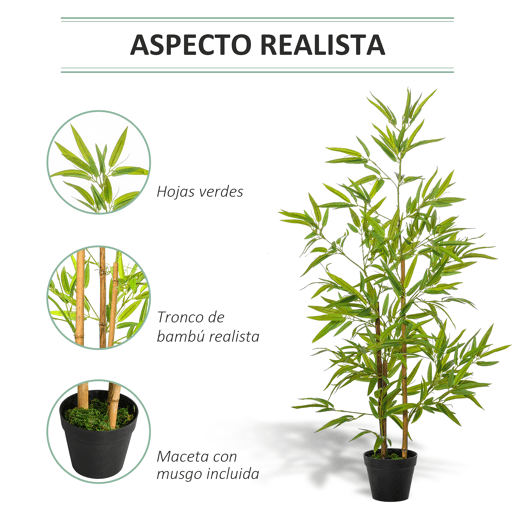 Outsunny Planta de Bambú Artificial no Vaso 120cm Planta Artificial Decorativa para Interior e Exterior Casa Sala de Estar Escritório Verde