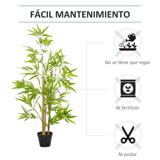 Outsunny Planta de Bambú Artificial no Vaso 120cm Planta Artificial Decorativa para Interior e Exterior Casa Sala de Estar Escritório Verde