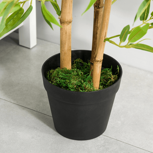 Outsunny Planta de Bambú Artificial no Vaso 120cm Planta Artificial Decorativa para Interior e Exterior Casa Sala de Estar Escritório Verde