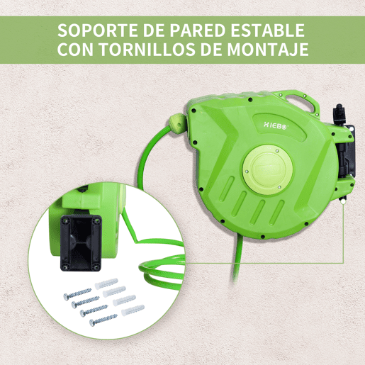 Outsunny Carretel para Mangueira 15m+1,5m Enrolador de Mangueira Montado na Parede Enrolador Automático 180º Giratório 47,5x15,5x35,5cm Verde