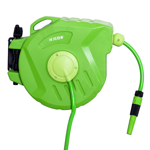 Outsunny Carretel para Mangueira 15m+1,5m Enrolador de Mangueira Montado na Parede Enrolador Automático 180º Giratório 47,5x15,5x35,5cm Verde