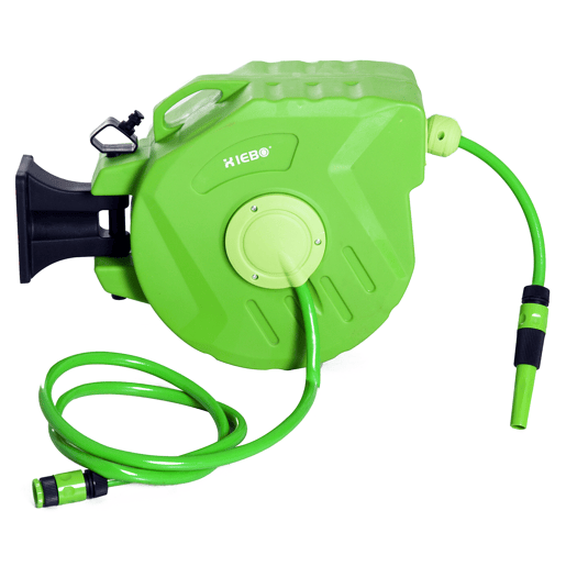 Outsunny Carretel para Mangueira 15m+1,5m Enrolador de Mangueira Montado na Parede Enrolador Automático 180º Giratório 47,5x15,5x35,5cm Verde
