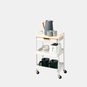 HOMCOM Carrinho de Cozinha com Rodas Carrinho de Armazenamento com Gaveta 2 Prateleiras e Rodas com Freios para Casa de Banho Sala de Estar Dormitório 43,9x30,5x75,6cm Branco e Madeira Natural