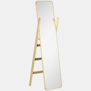 HOMCOM Espelho de Pé com Cabideiro Espelho de Corpo Inteiro 40x35x147 cm com Estrutura de Madeira para Sala, Quarto ou Entrada Natural