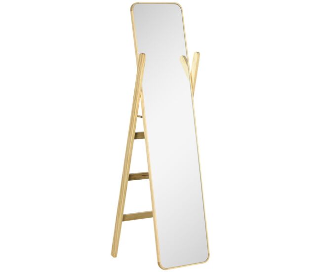 Homcom espejo de pie con perchero espejo de cuerpo entero 40x35x147 cm con marco de madera para salón dormitorio entrada natural