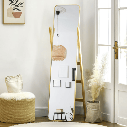 HOMCOM Espelho de Pé com Cabideiro Espelho de Corpo Inteiro 40x35x147 cm com Estrutura de Madeira para Sala, Quarto ou Entrada Natural