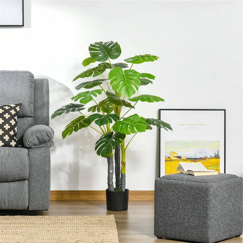 Homcom planta artificial 120 cm monstera artificial árbol artificial decorativo con 20 hojas para hogar salón dormitorio verde