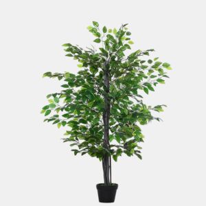 Outsunny Ficus artificiais com 145 cm de altura 756 folhas com vaso para decoração interior e exterior verde