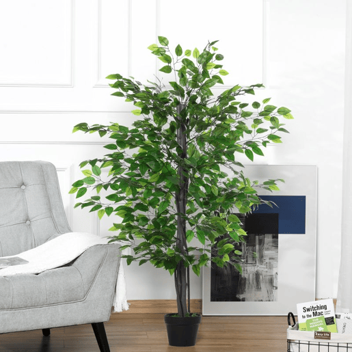 Outsunny Ficus artificiais com 145 cm de altura 756 folhas com vaso para decoração interior e exterior verde Outsunny Ficus artificiais com 145 cm de altura 756 folhas com vaso para decoração interior e exterior verde