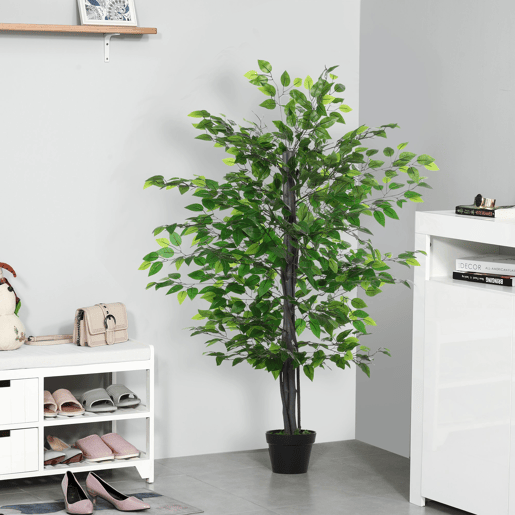 Outsunny Ficus artificiais com 145 cm de altura 756 folhas com vaso para decoração interior e exterior verde Outsunny Ficus artificiais com 145 cm de altura 756 folhas com vaso para decoração interior e exterior verde