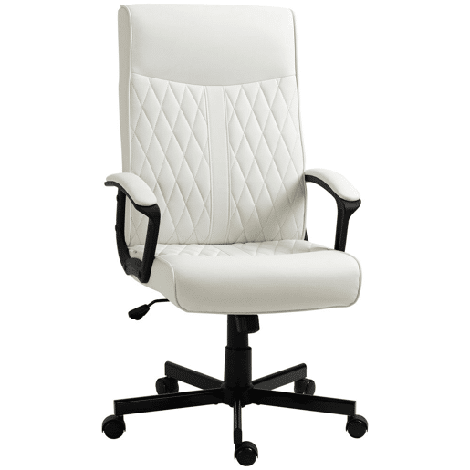 Vinsetto Cadeira de Escritório Giratória 360° Cadeira de Escritório com Encosto Alto Altura Ajustável e Função de Inclinação para Escritório Carga 120kg 65x65x102-112,5cm Branco creme