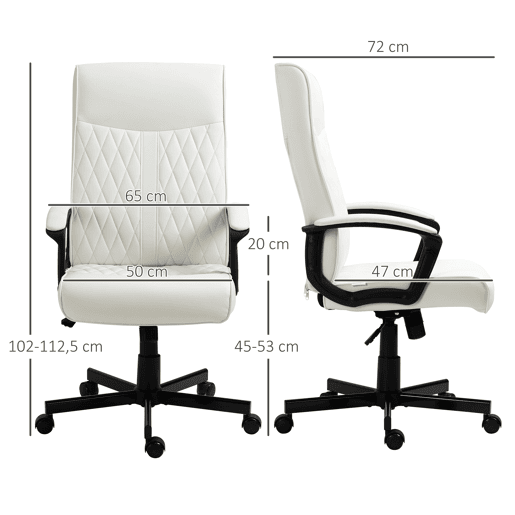 Vinsetto Cadeira de Escritório Giratória 360° Cadeira de Escritório com Encosto Alto Altura Ajustável e Função de Inclinação para Escritório Carga 120kg 65x65x102-112,5cm Branco creme