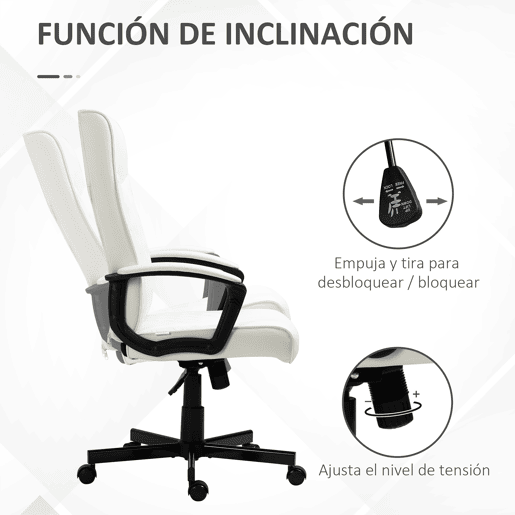 Vinsetto Cadeira de Escritório Giratória 360° Cadeira de Escritório com Encosto Alto Altura Ajustável e Função de Inclinação para Escritório Carga 120kg 65x65x102-112,5cm Branco creme