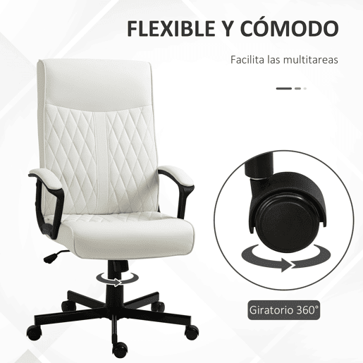 Vinsetto Cadeira de Escritório Giratória 360° Cadeira de Escritório com Encosto Alto Altura Ajustável e Função de Inclinação para Escritório Carga 120kg 65x65x102-112,5cm Branco creme