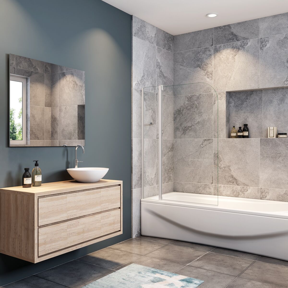 Mampara de bañera abatible,vidrio templado 4mm,blanco/gris mate, (109-110)x140cm
