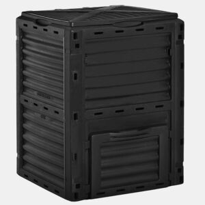 Outsunny Compostor Capacidade de 300L Compostor Orgânico para a Produção de Fertilizante de Jardim com 48 Respiradouros 60,5x60,5x81,5cm Preto
