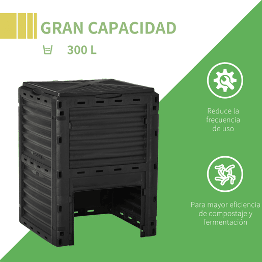 Outsunny Compostor Capacidade de 300L Compostor Orgânico para a Produção de Fertilizante de Jardim com 48 Respiradouros 60,5x60,5x81,5cm Preto