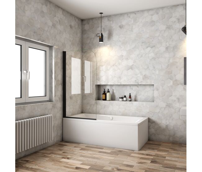 Mampara de bañera abatible,vidrio templado 5mm,negro mate, (78-80)x140cm