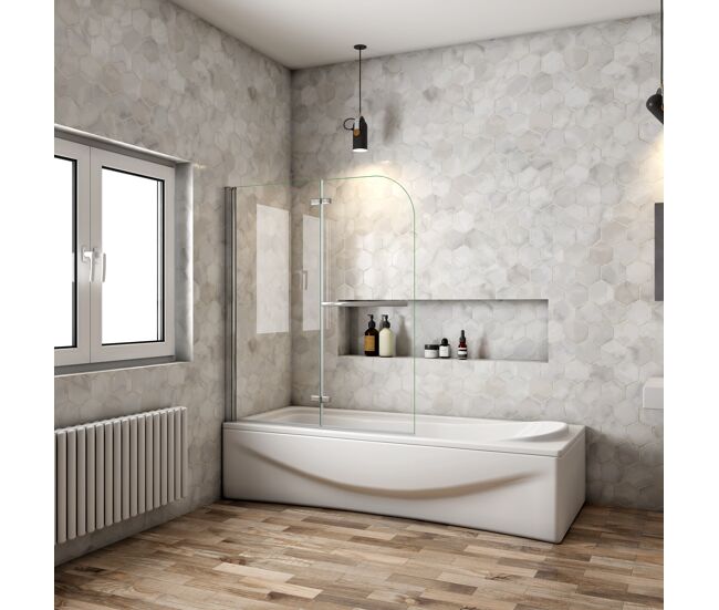 Mampara de bañera plegable,2 hojas,vidrio templado 6mm antical con un toallero 30cm,cromado,(118-120)x140cm