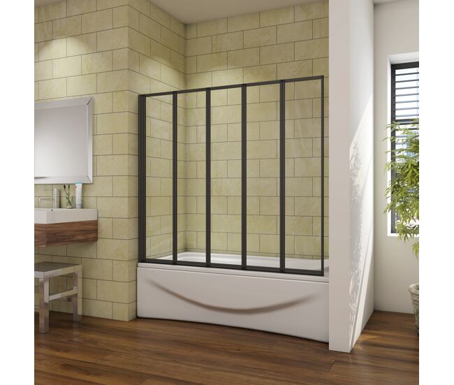 Mampara de bañera plegable,vidrio templado 4mm, negro mate,(119.3-120.3)x140cm