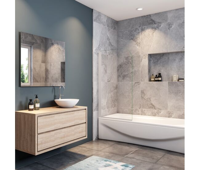 Mampara de bañera abatible,vidrio templado 6mm,blanco/gris mate,(78-80)x140cm