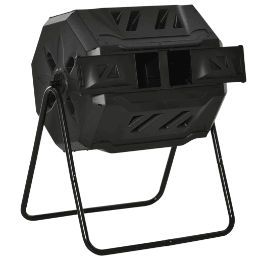 Outsunny Compostor Giratório com Capacidade 160L de Dupla Câmera e Ventilação Estrutura de Aço para Resíduos Orgânicos de Jardim 71x64x92cm Preto