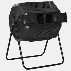 Outsunny Compostor Giratório com Capacidade 160L de Dupla Câmera e Ventilação Estrutura de Aço para Resíduos Orgânicos de Jardim 71x64x92cm Preto